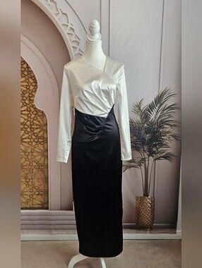 SHEIN White and Black Satin Maxi Dress